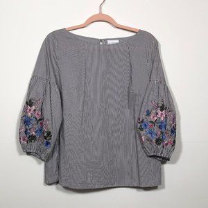 Stripped Long-Sleeve with Embroidered Flowers